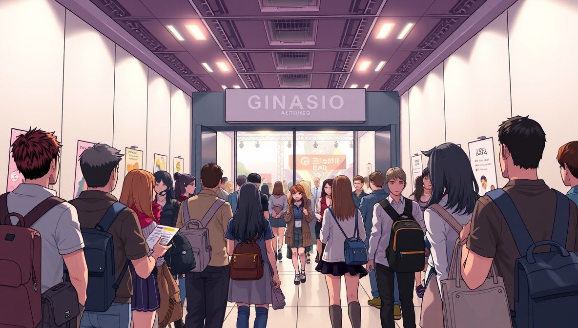 imagem gerada por AI mostra pessoas entrando em um ginasio